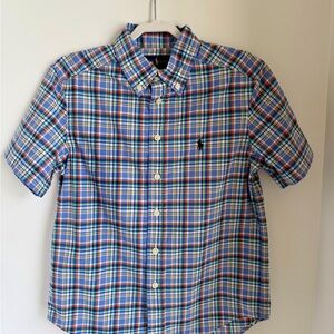 Ralph Lauren Boys Blue & Green Plaid Short Sleeve Button-Down Shirt